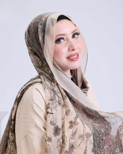 botanical sand beige voile hijab with soft drape