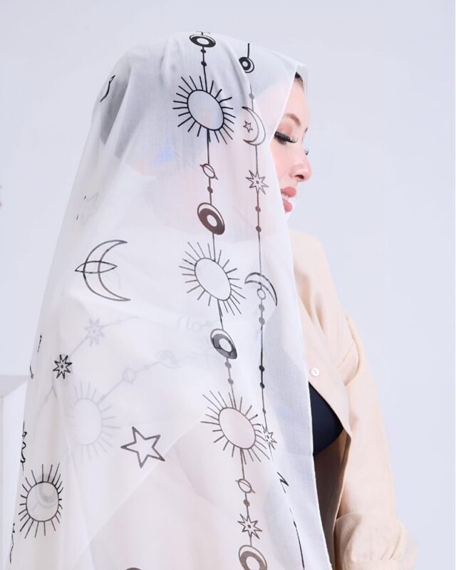 Celestial voile hijab ivory lightweight printed hijab