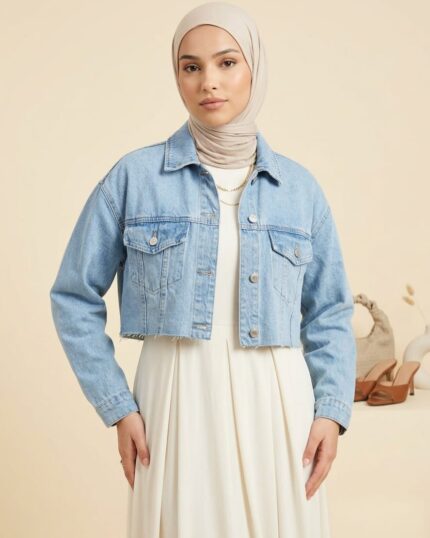 Light Blue Cropped Denim Jacket