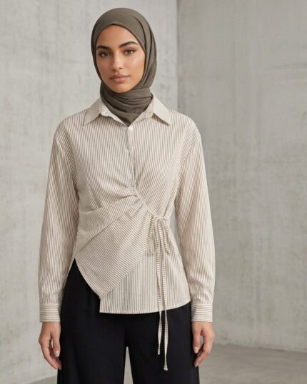 Striped Side Tie Shirt Blouse