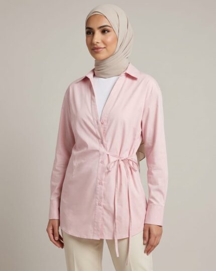 Cotton Waist Tie Shirt Blouse