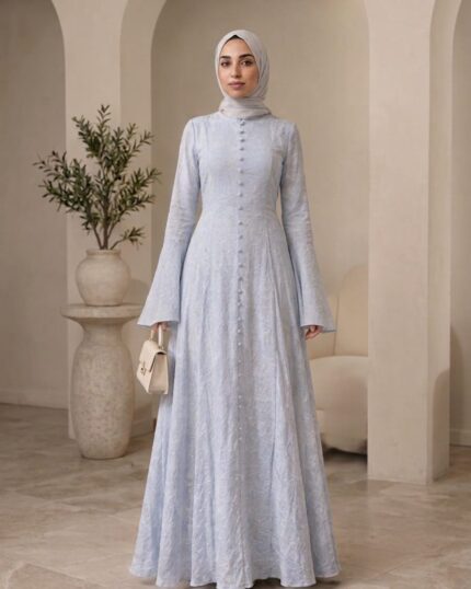Blue Lace-Up Modest Maxi Dress