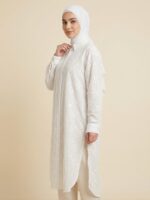 White 3D Floral Embroidered Long Shirt 113 cm