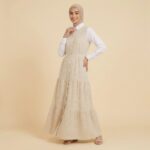 Beige Striped Tiered Maxi Dress with adjustable waist tie
