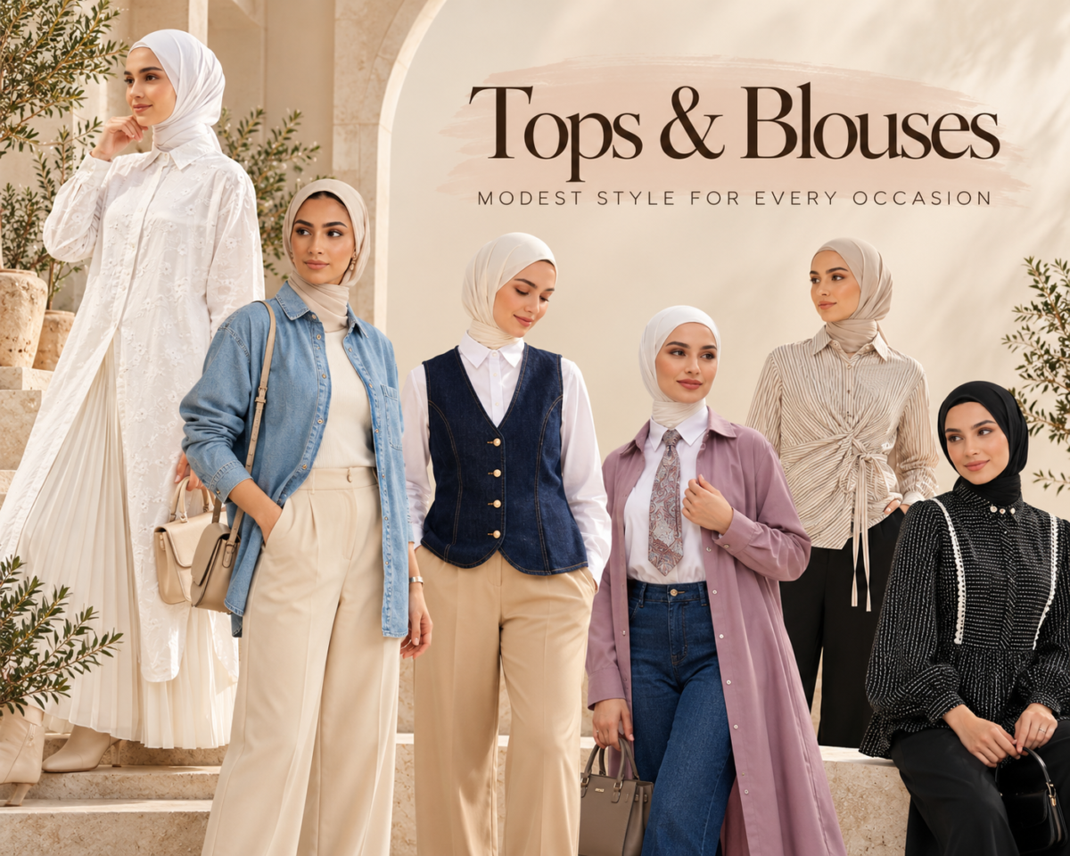 Modest Tops and Blouses UK – Hijabi Models Wearing Shirts, Waistcoats and Longline Tops | Hejabi