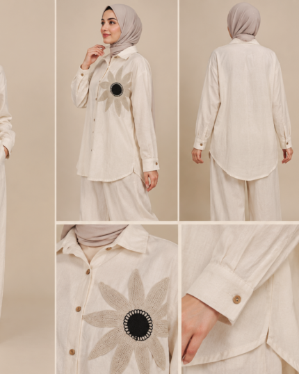 Floral Linen Two Piece Set with wide leg trousers