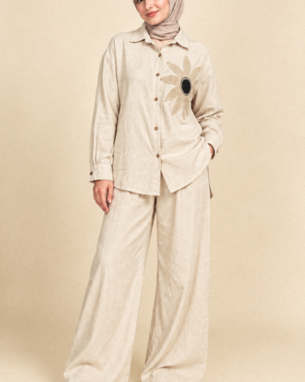 Floral Linen Two Piece Set with wide leg trousers