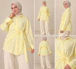 Soft Yellow Wrap Tie Shirt with integrated side waist tie