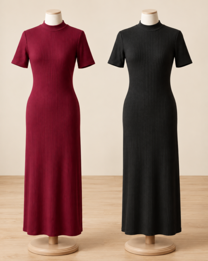 Ribbed short sleeve maxi basic dress