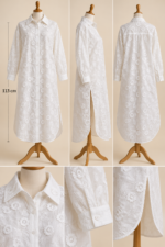 White 3D Floral Embroidered Long Shirt 113 cm